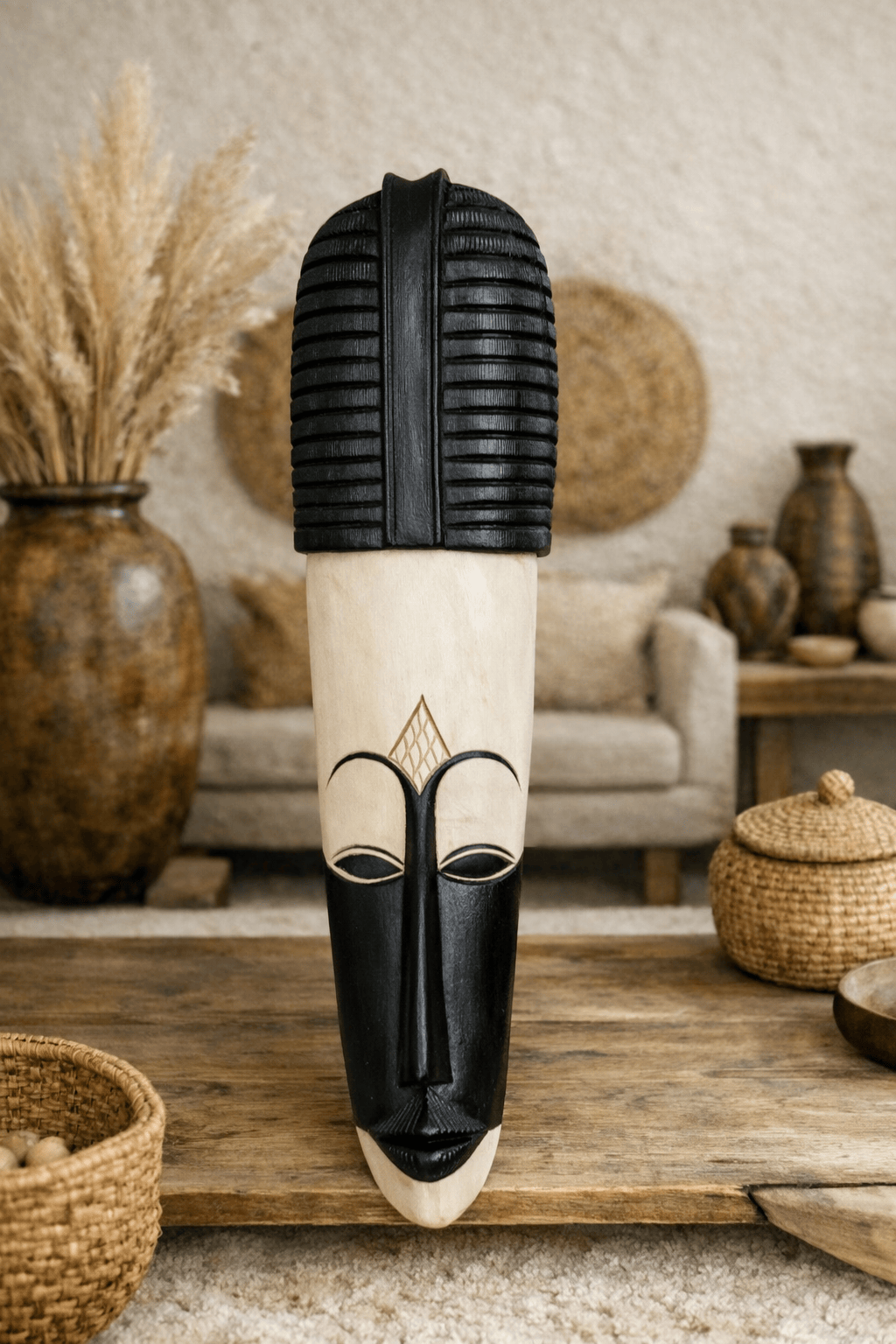 Mama Zuri Style Black white African Masks for wall hanging Width 14 cm length 52 cm