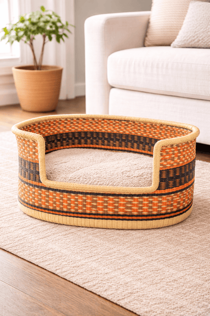 Mama Zuri Style woven dog bassinet African rattan woven pet bed basket style