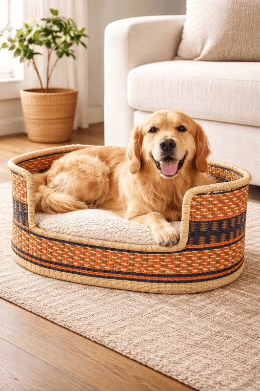 Mama Zuri Style woven dog bassinet African rattan woven pet bed basket style