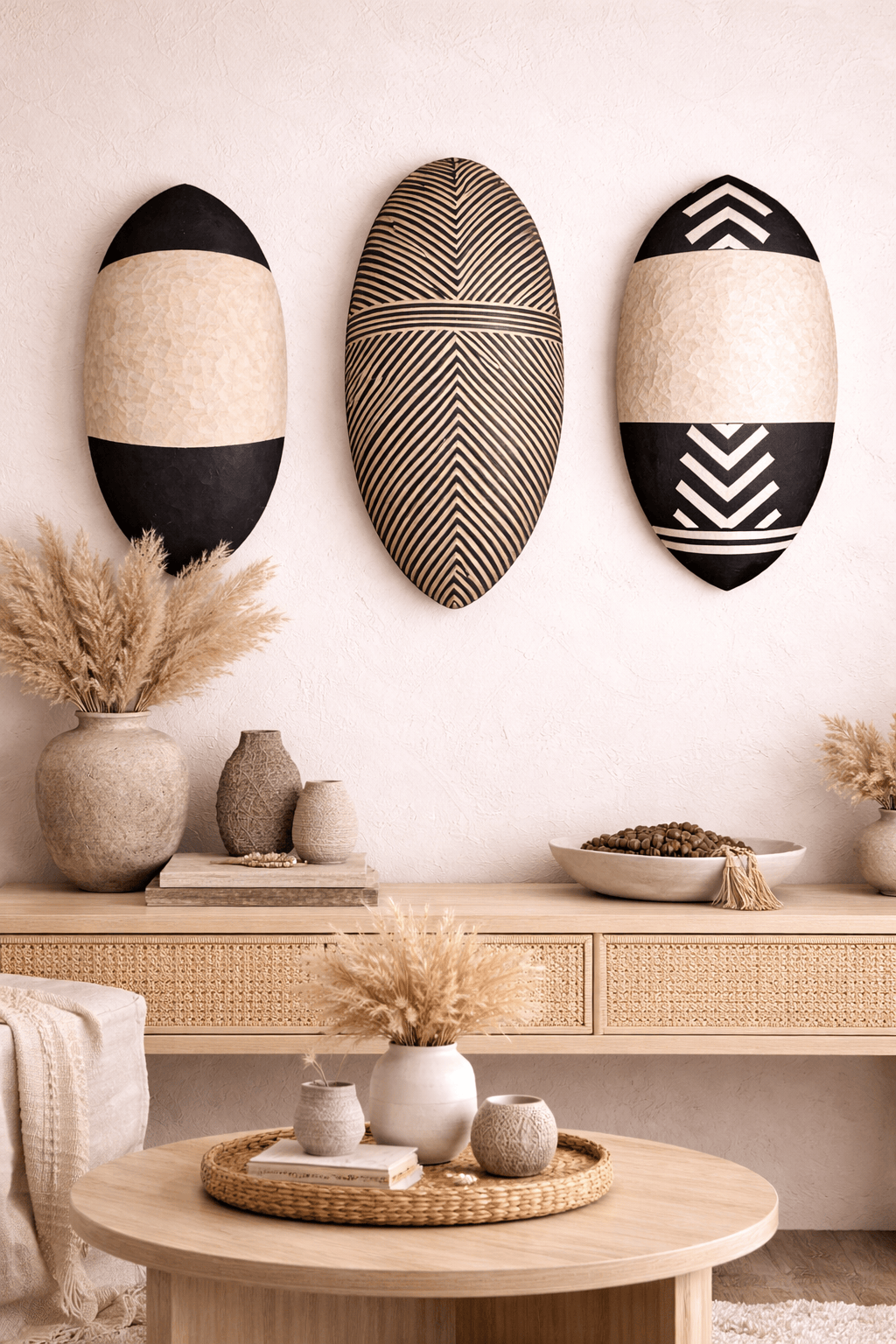 Mama Zuri Style wooden mask Bamileke wall shield boho style 70 cm by 30 cm