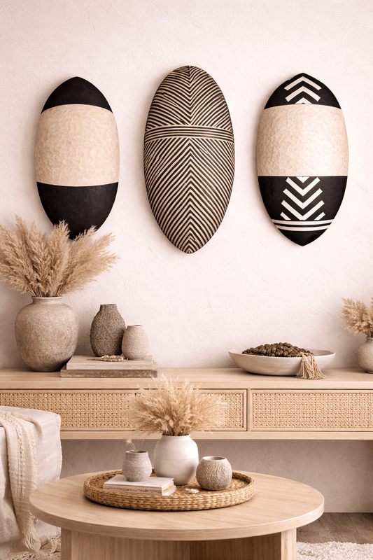 Mama Zuri Style wooden mask Bamileke wall shield boho style 70 cm by 30 cm