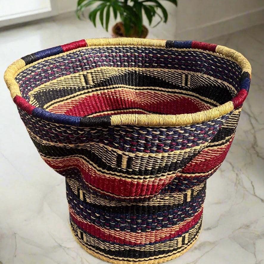 Mama Zuri Style 18” Height 15” width bottom Handcrafted African Straw Baskets for Stylish Living Room Storage