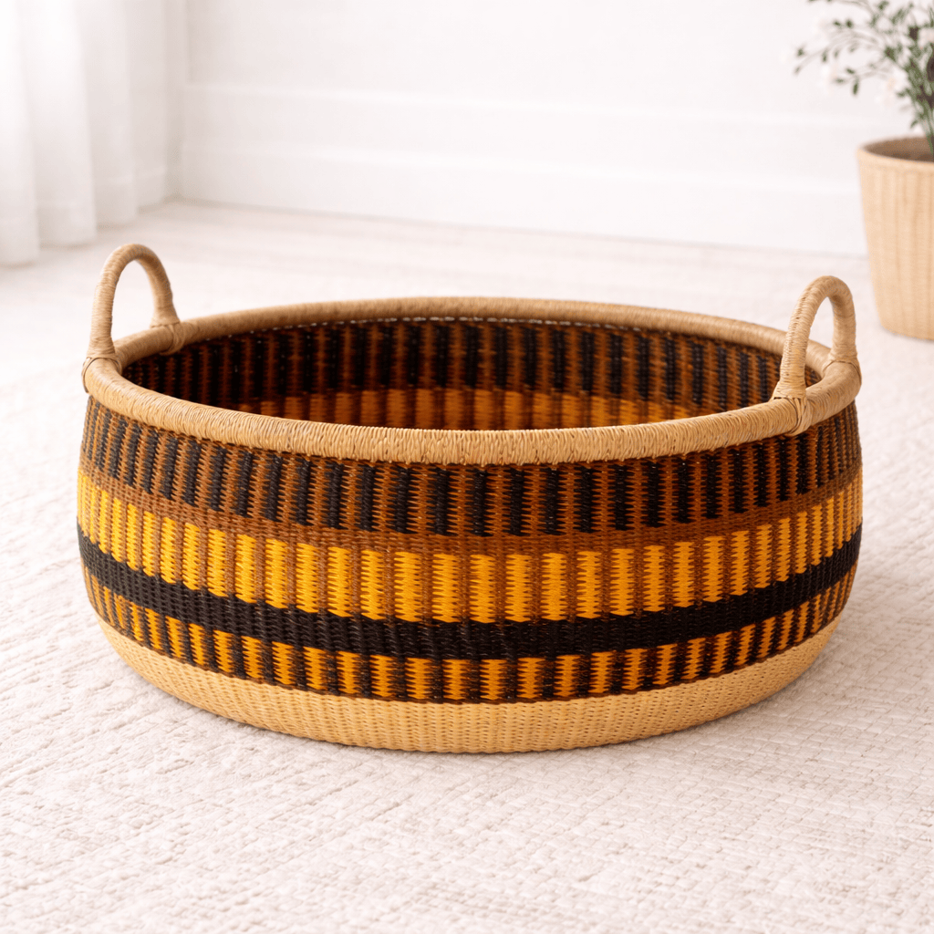 Mama Zuri Style Baskets Handmade African Boho Basket – Decorative Woven Floor Basket for Home