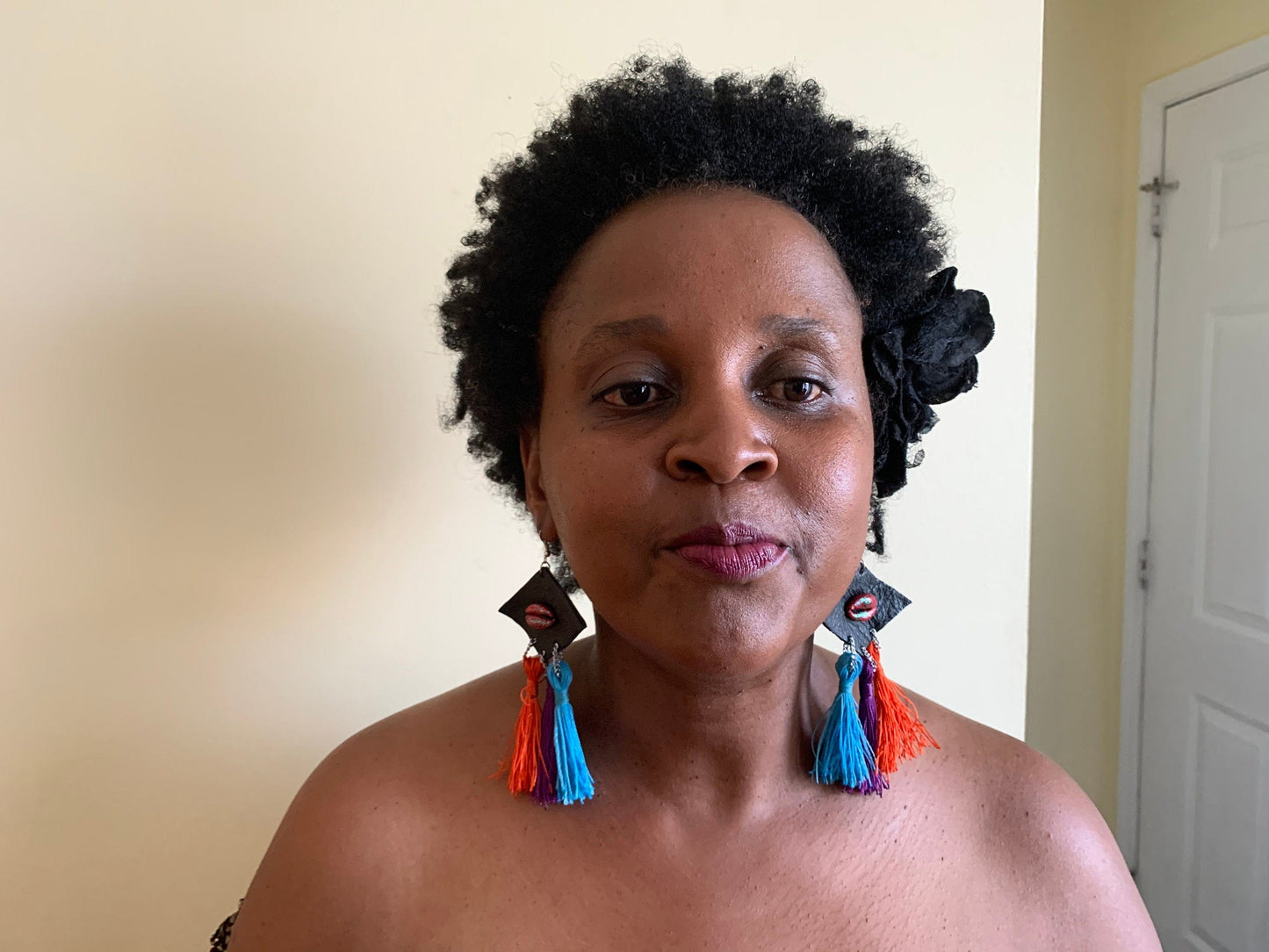 Mama Zuri Style Leather thread statement  earrings/jewelry earrings /handmade earrings /African handmade jewelry /