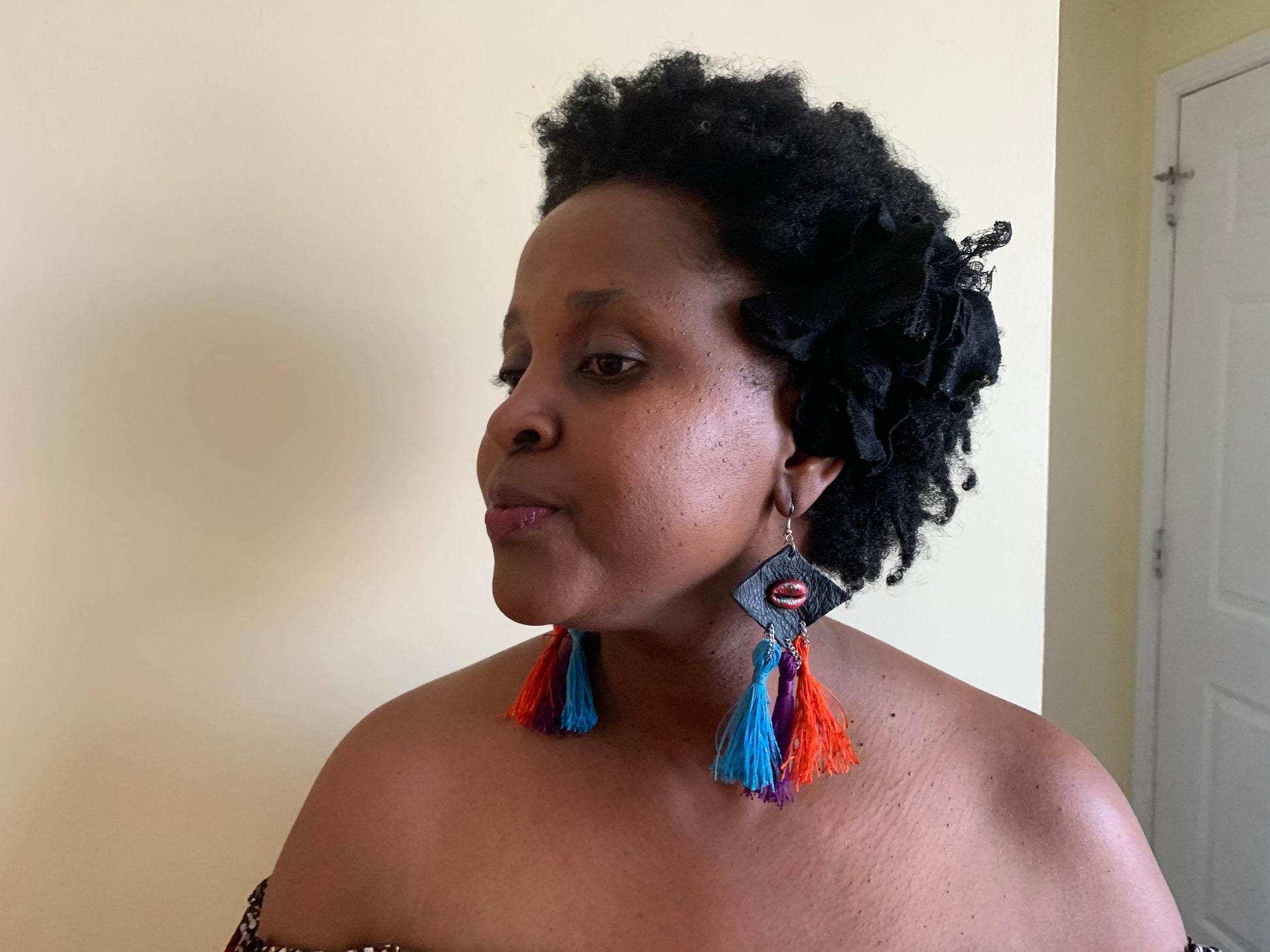 Mama Zuri Style Leather thread statement  earrings/jewelry earrings /handmade earrings /African handmade jewelry /